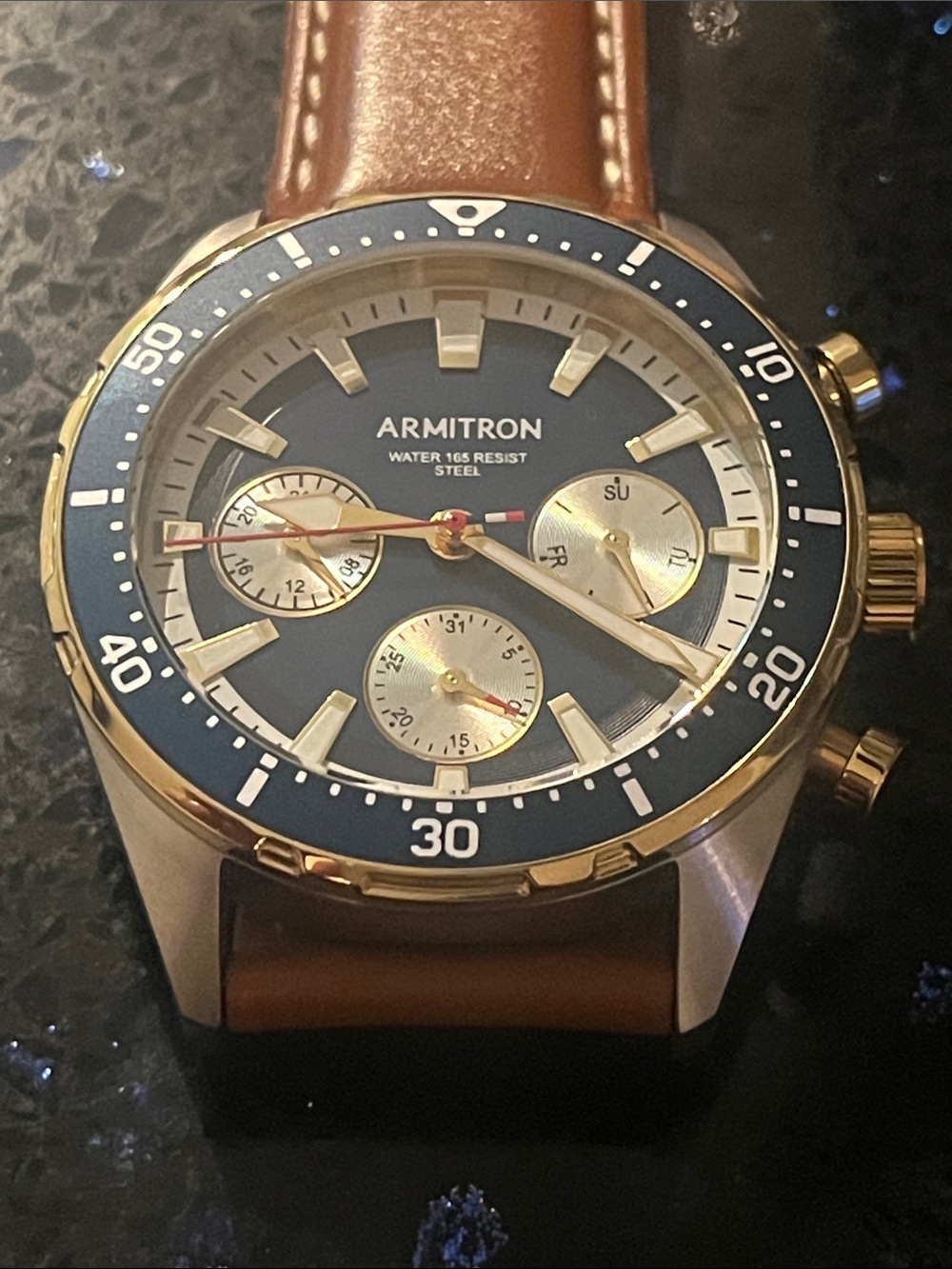 Armitron Men’s Blue Dial Brown Leather Strap Chronograph Watch